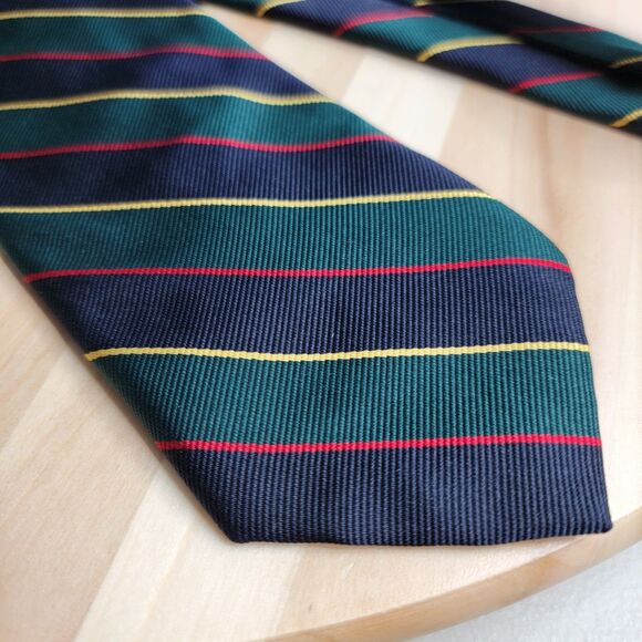Vintage Jacobs Roberts Ltd Hand-Sewn Silk Tie Striped Navy Green Red Yellow - Picture 1 of 16
